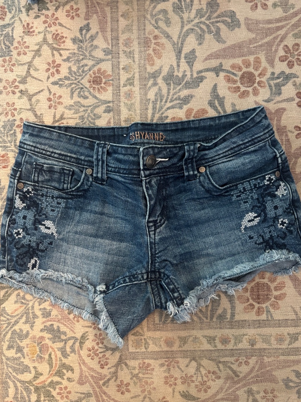 Shyanne Blue Denim Embroidered Cutoff Shorts